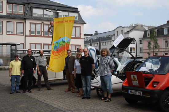 Electric vehicles preparing for their journey from Oberursel to the Hessentag in Wetzlar