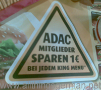 The ADAC offer, announced on a tray insert in Burger King