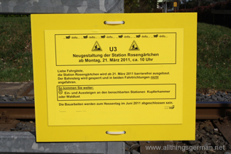 A notice at Rosengärtchen informs commuters of the re-building work