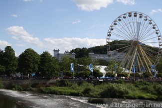 The Lahn with the hr-Treff in the background during the Hessentag in Wetzlar