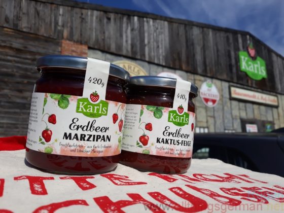 Karls Strawberry Jam - with marzipan (left) and with prickly pear (right)