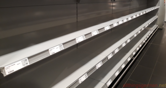 Empty shelves in a German supermarket