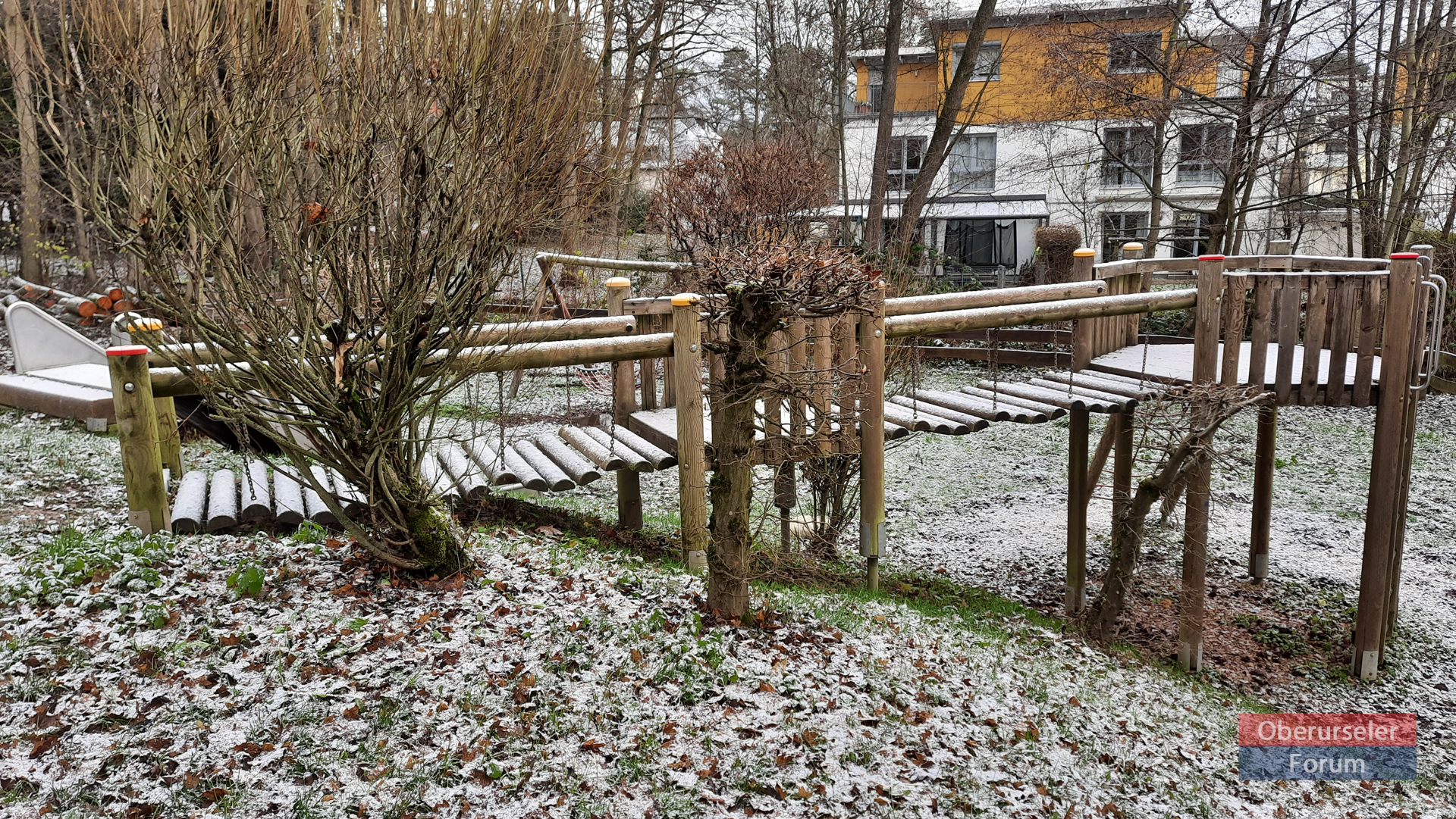 A playground in Oberursel with light snow