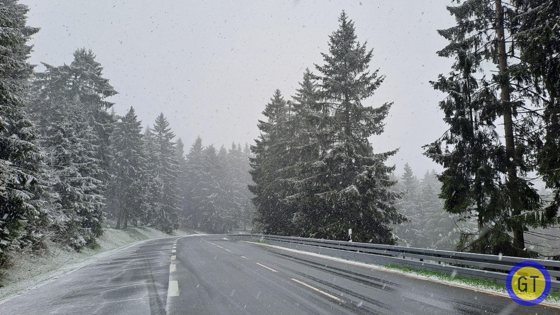 Snow on the approach road to the Feldberg on 16th April, 2024