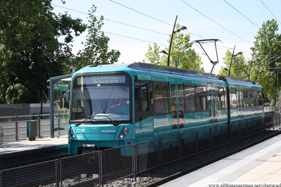 U-Bahn (U3) single unit train in Oberursel station on 12th August 2012