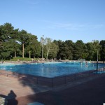 The last swimmers in the pool at 6pm