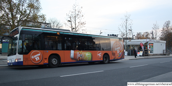 A bus in front of the kiosk at Oberursel's main station