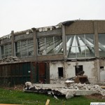 One side of the old indoor swimming pool being demolished