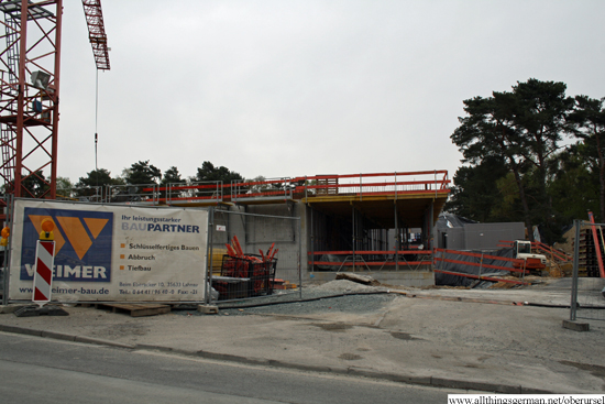 Work on the entrance to the new swimming pool building