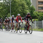 The U23 leading group passing the Station Rosengärtchen during the cycle race Rund um den Finanzplatz Eschborn-Frankfurt