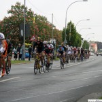 The Elite group pass the U-Bahn level crossing on the Hohemarkstraße during the cycle race Rund um den Finanzplatz Eschborn-Frankfurt on Thursday, 1st May, 2014.