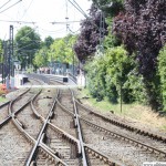 The view across the running lines back to the station
