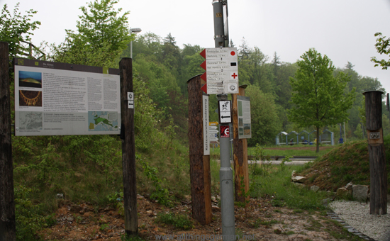 Old and new signs at the start of the Celtic Trail at the Hohemark in Oberursel