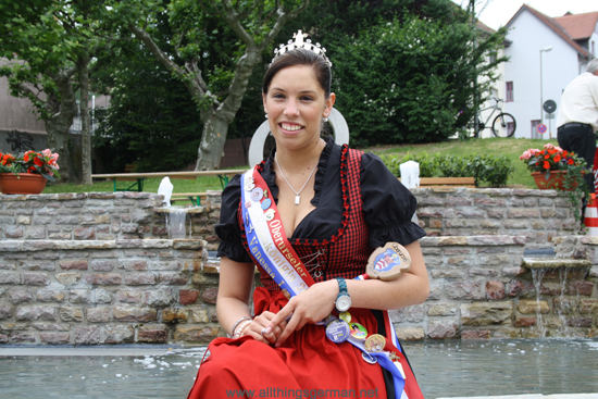 Fountain Queen (Brunnenkönigin) Vanessa I. at the restored Marienbrunnen in Oberursel